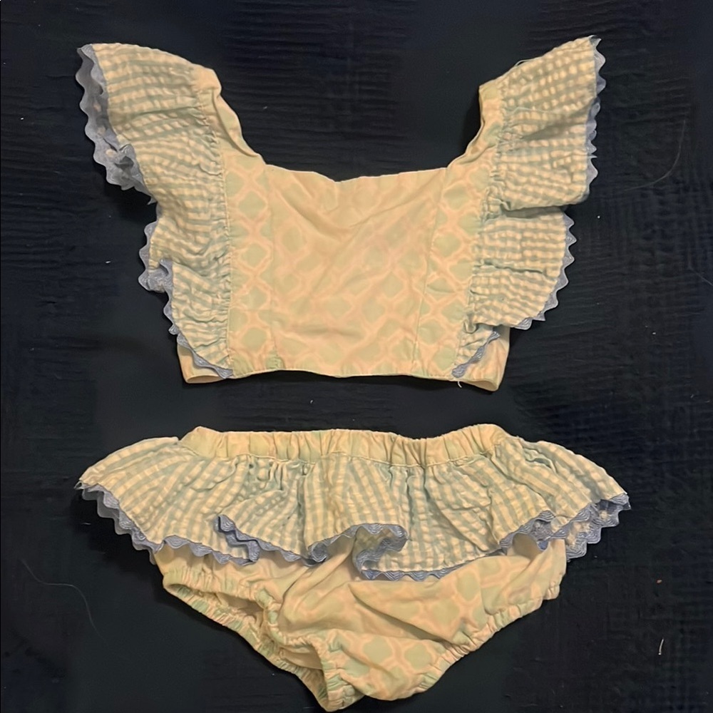 Ruffled Girls Two-Piece Swimsuit in Yellow and Blue